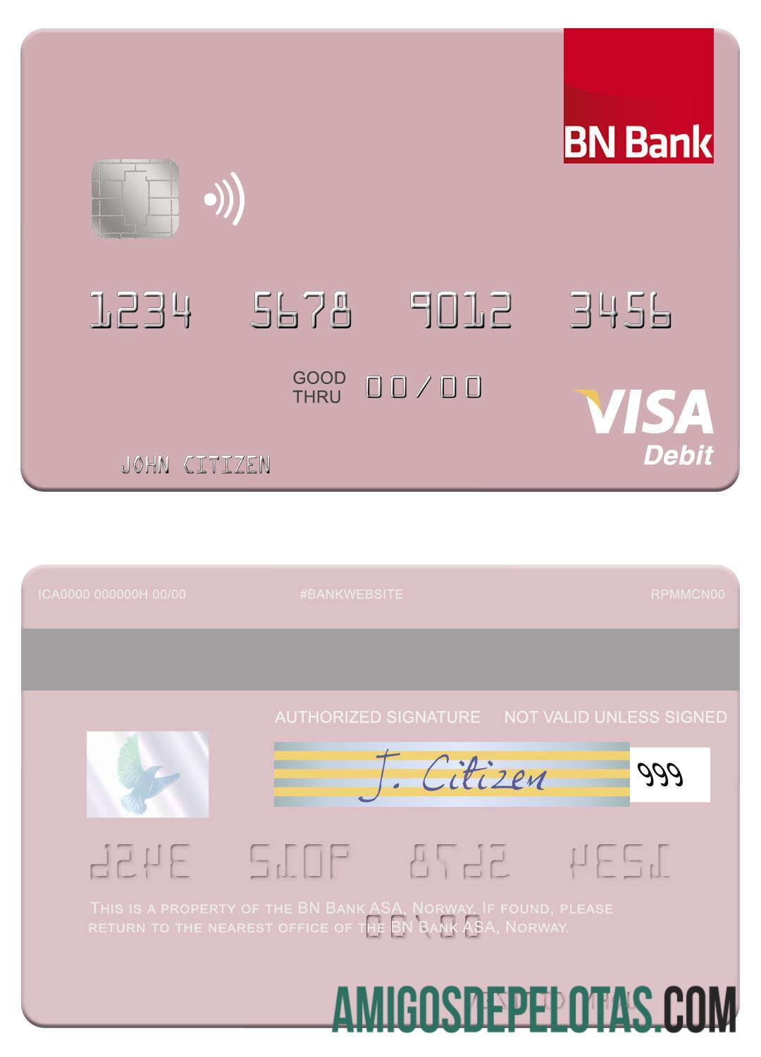 Norway BN Bank ASA Visa Debit Card template